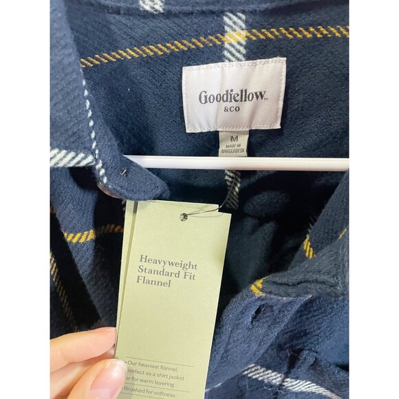 Goodfellow Medium Heavyweight Flannel Shirt Navy Yellow Windowpane - Picture 4 of 6